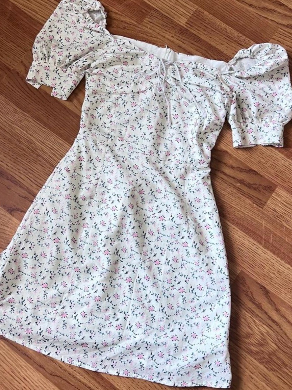 YesStyle Cream Mini Dress with Pink & Green Floral Print